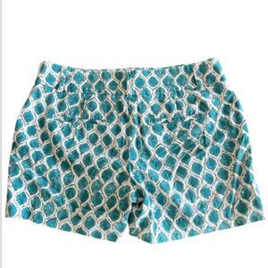 LOFT Turquoise White Geometric Print Linen Blend Shorts Size 4